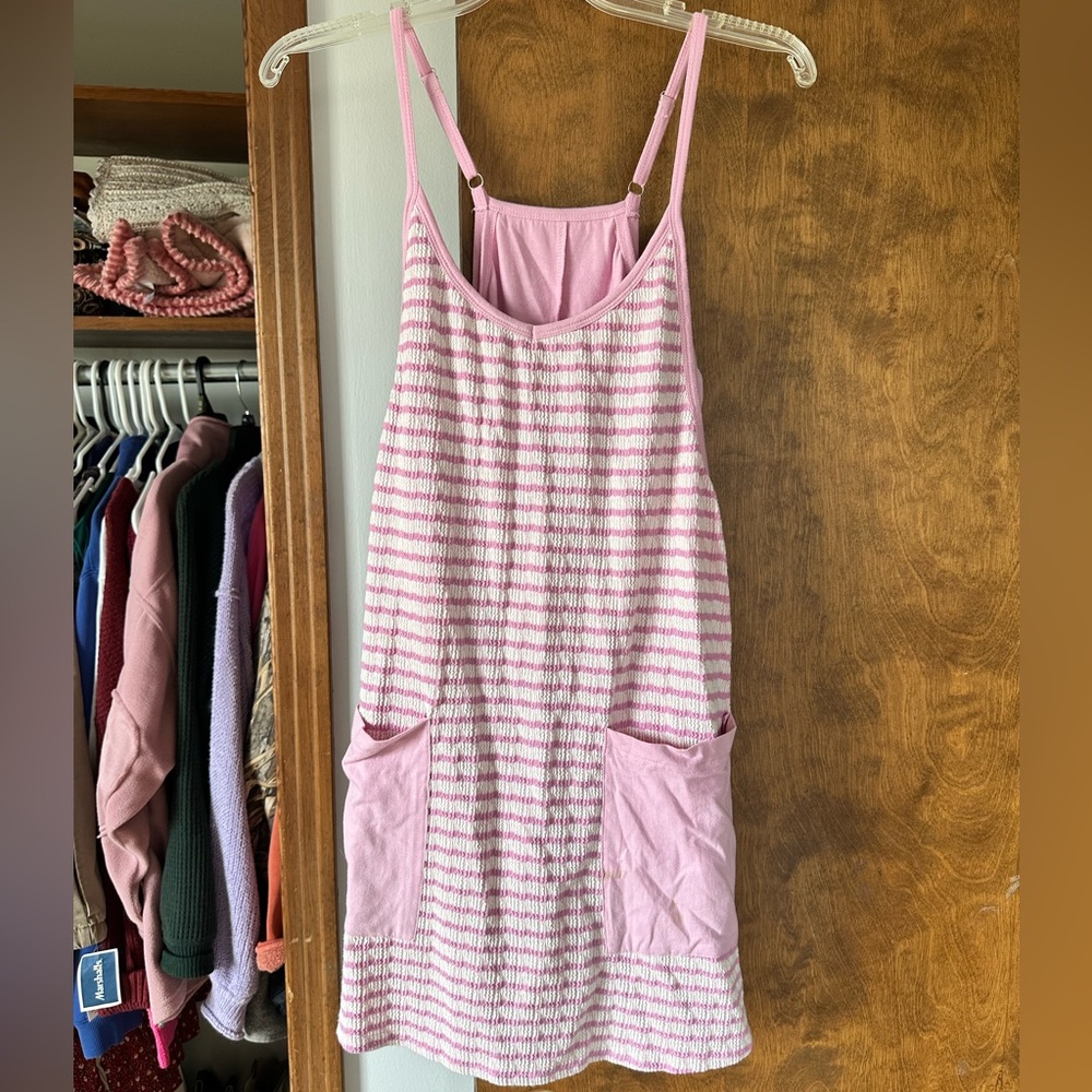 Pink and White Striped Athletic Romper Dress